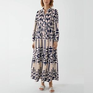 Navy and Cream Geometric Maxi Dress